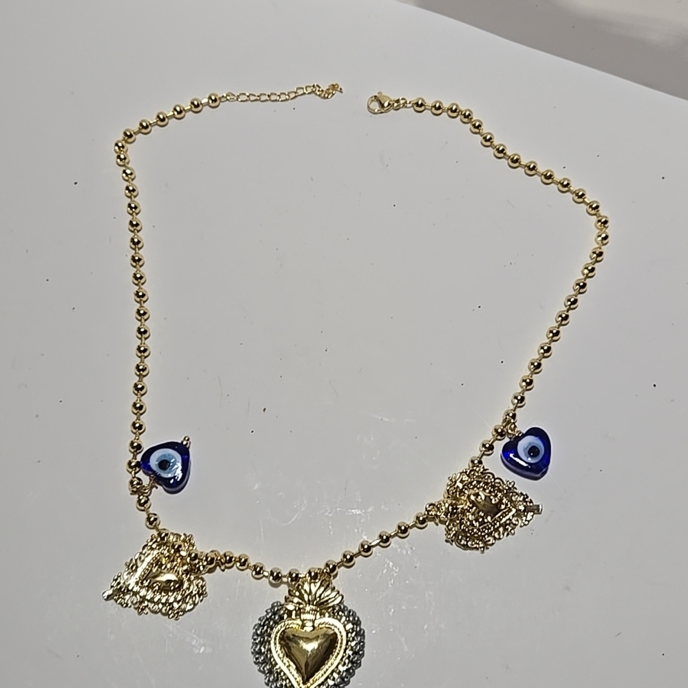 Gold Toned Evil Eye 19" Charm Necklace